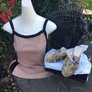 Zesica tan and black ribbed sweater fabric tankHP25